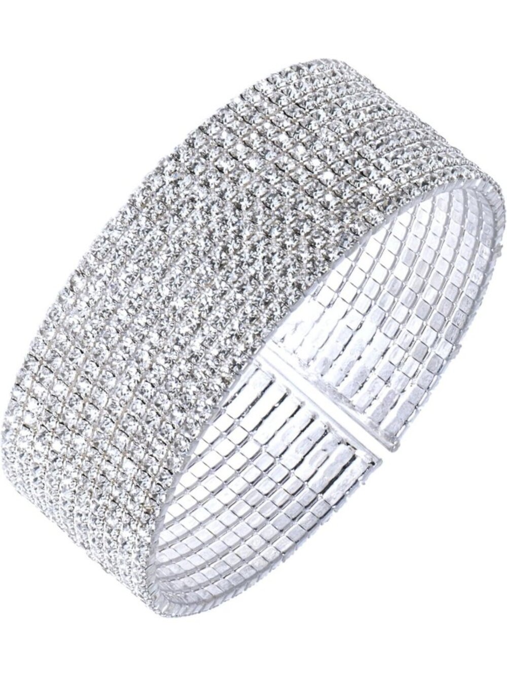 Elegant Silvertone Crystal Cuff Bracelet | Classic Statement Jewelry Accessory